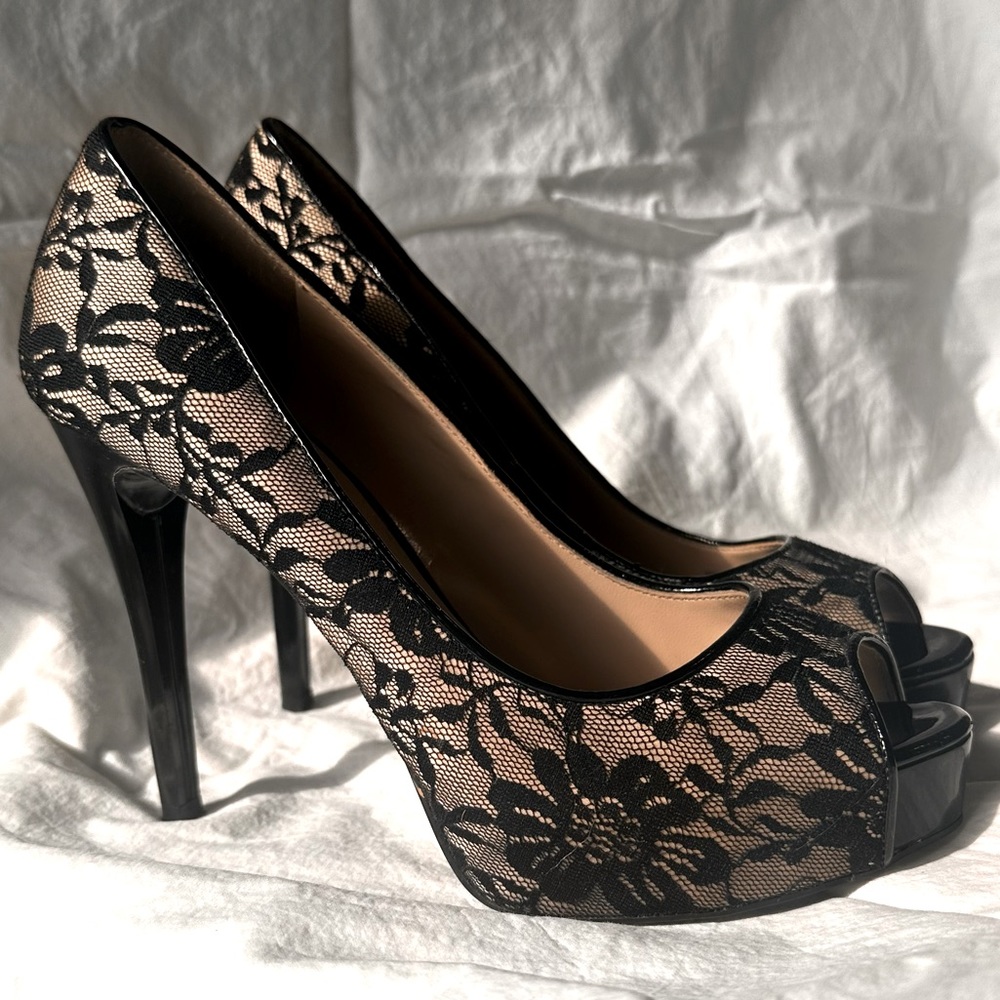 Guess Heels, Size 7 1/2, Black Lace